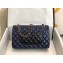 Chanel Bi-color Classic Flap Medium Bag in Patent Calfskin Navy Blue/Black/Silver