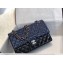 Chanel Bi-color Classic Flap Medium Bag in Patent Calfskin Navy Blue/Black/Silver