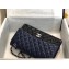 Chanel Bi-color Classic Flap Medium Bag in Patent Calfskin Navy Blue/Black/Silver
