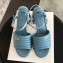 Fendi Promenade Slingbacks Sandals Leather Blue with Wide Topstitched Band 2020
