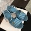 Fendi Promenade Slingbacks Sandals Leather Blue with Wide Topstitched Band 2020