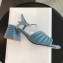 Fendi Promenade Slingbacks Sandals Leather Blue with Wide Topstitched Band 2020