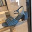Fendi Promenade Slingbacks Sandals Leather Blue with Wide Topstitched Band 2020