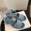Fendi Promenade Slingbacks Sandals Suede Blue with Wide Topstitched Band 2020