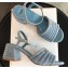 Fendi Promenade Slingbacks Sandals Suede Blue with Wide Topstitched Band 2020