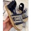 Dior Granville and Embroidered Cotton Lace-up Espadrilles Flat Sandals Dark Blue 2020