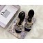 Dior Granville Embroidered Cotton Wedge Lace-up Espadrilles Black 2020
