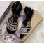 Dior Granville Embroidered Cotton Wedge Lace-up Espadrilles Black 2020