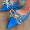 Amina Muaddi Heel 10cm Rosie Embellished PVC Bow Pumps Blue
