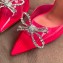 Amina Muaddi Heel 10cm Rosie Embellished PVC Bow Pumps Fuchsia
