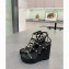 Valentino Heel 12cm Platform 2.5cm Rockstud Leather Ankle Strap Wedge Sandals Black 2020