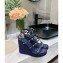 Valentino Heel 12cm Platform 2.5cm Rockstud Leather Ankle Strap Wedge Sandals Blue 2020