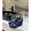 Valentino Heel 12cm Platform 2.5cm Rockstud Leather Ankle Strap Wedge Sandals Blue 2020