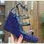 Valentino Heel 12cm Platform 2.5cm Rockstud Leather Ankle Strap Wedge Sandals Blue 2020