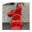 Valentino Heel 12cm Platform 2.5cm Rockstud Calfskin Ankle Strap Wedge Sandals Red 2020