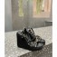 Valentino Heel 12cm Platform 2.5cm Rockstud Calfskin Ankle Strap Wedge Sandals Black 2020