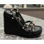 Valentino Heel 12cm Platform 2.5cm Rockstud Calfskin Ankle Strap Wedge Sandals Black 2020