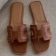 Hermes Oran Flat Slipper Sandals Brown/Stitching 2020