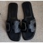 Hermes Oran Flat Slipper Sandals Black/Stitching 2020
