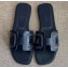 Hermes Oran Flat Slipper Sandals Navy Blue/Stitching 2020