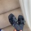 Hermes Oran Flat Slipper Sandals Navy Blue/Stitching 2020