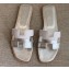 Hermes Oran Flat Slipper Sandals White/Silver 2020
