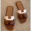 Hermes Oran Flat Slipper Sandals White/Brown 2020