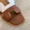 Hermes Oran Flat Slipper Sandals White/Brown 2020