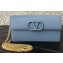 Valentino VSLING Grainy Calfskin Wallet with Chain Strap Bag Blue 2020