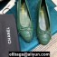 Chanel Classic Bow Ballerinas Flats Leather Green