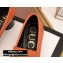 Gucci Textured Leather Mid-heel Loafers Orange with Chain 2020