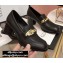 Gucci Textured Leather Mid-heel Loafers Black with Chain 2020