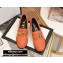 Gucci Textured Leather Mid-heel Loafers Orange with Chain 2020