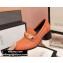 Gucci Textured Leather Mid-heel Loafers Orange with Chain 2020