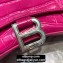 Balenciaga Hourglass XS Top Handle Bag in Crocodile Embossed Calfskin Fuchsia/Silver