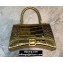 Balenciaga Hourglass Small Top Handle Bag in Crocodile Embossed Calfskin Gold