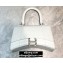 Balenciaga Hourglass XS Top Handle Bag in Crocodile Embossed Calfskin White/Silver