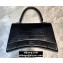 Balenciaga Hourglass Large Top Handle Bag in Crocodile Embossed Calfskin So Black