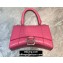 Balenciaga Hourglass XS Top Handle Bag in Crocodile Embossed Calfskin Pink/Silver