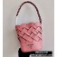 Prada Leather Tress Bucket Bag with Woven Motif 1BE049 Pink 2020