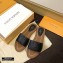 Louis Vuitton Grained Calf Leather Lock It Flat Mules Black 2020