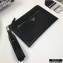 Prada Saffiano Leather Pouch Clutch Bag with Wristlet 2NH009 Black