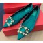 Roger Vivier Flower Strass Buckle Ballerinas in Satin Green