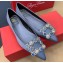 Roger Vivier Flower Strass Buckle Ballerinas in Satin Light Blue