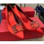 Roger Vivier Heel 6.5cm Flower Strass Buckle Pumps in Satin Red