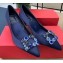 Roger Vivier Heel 6.5cm Flower Strass Buckle Pumps in Satin Dark Blue