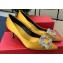 Roger Vivier Heel 6.5cm Flower Strass Buckle Pumps in Satin Yellow
