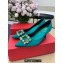 Roger Vivier Heel 6.5cm Flower Strass Buckle Pumps in Satin Green