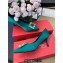 Roger Vivier Heel 6.5cm Flower Strass Buckle Pumps in Satin Green