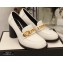 Gucci Heel 8.5cm Textured Leather Loafers White with Chain 2020